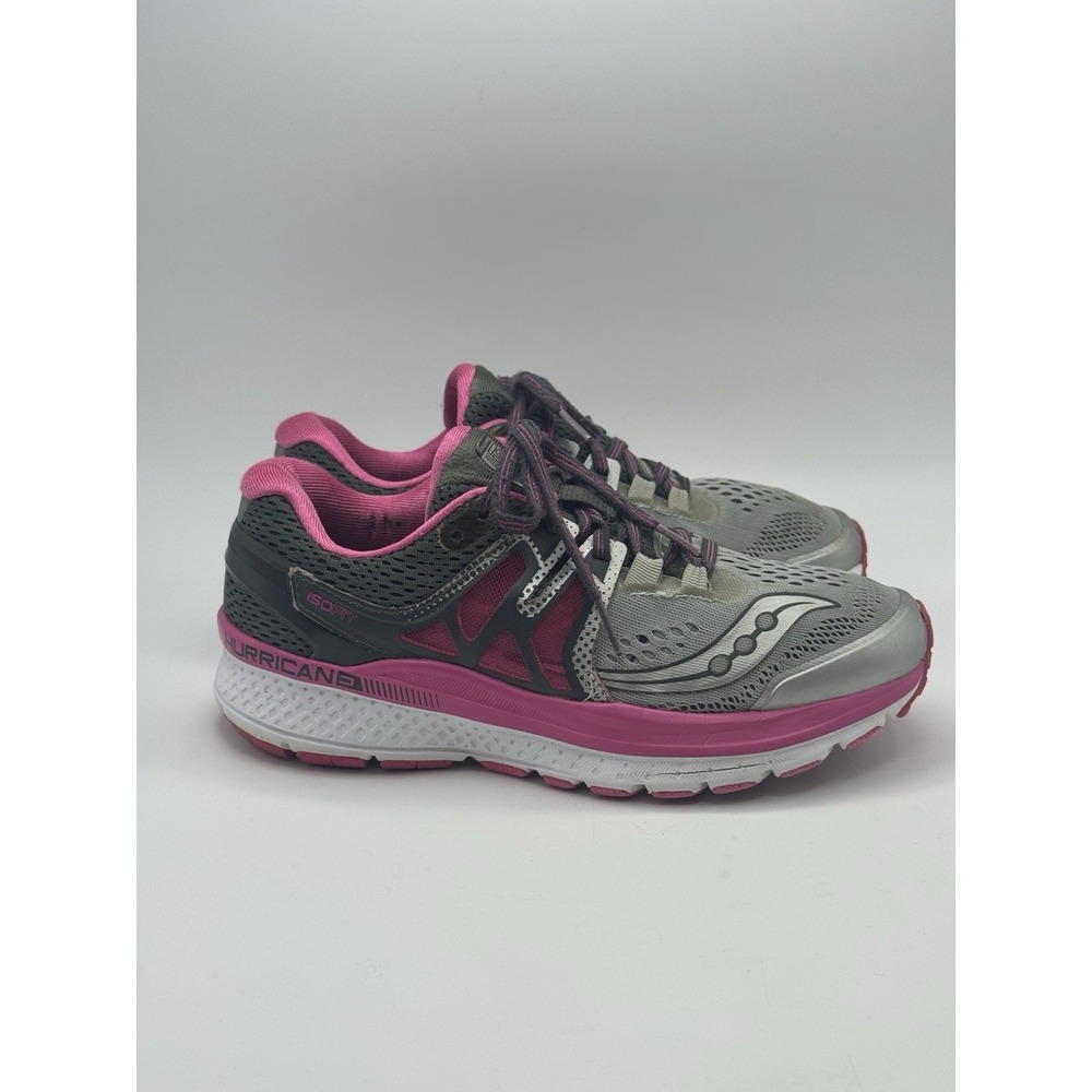 Saucony Hurricane ISO Shoes Womens 7 Medium B Grey Pink Sneakers s10348-1